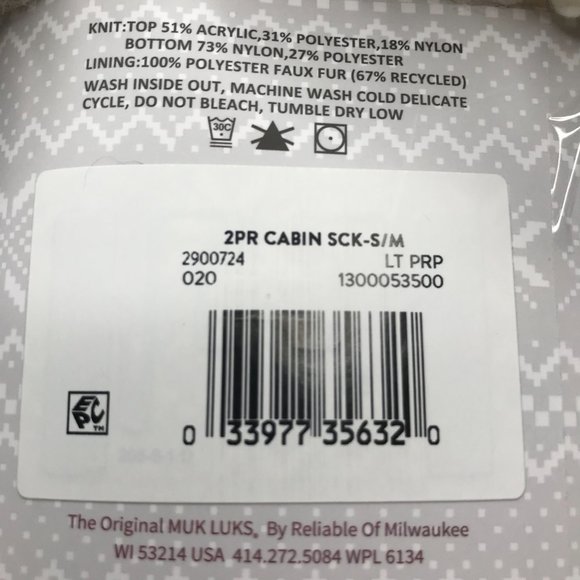 2 Pair Pack Muk Luks Women's Cabin Socks Purple/White Size S/M New - Picture 4 of 5